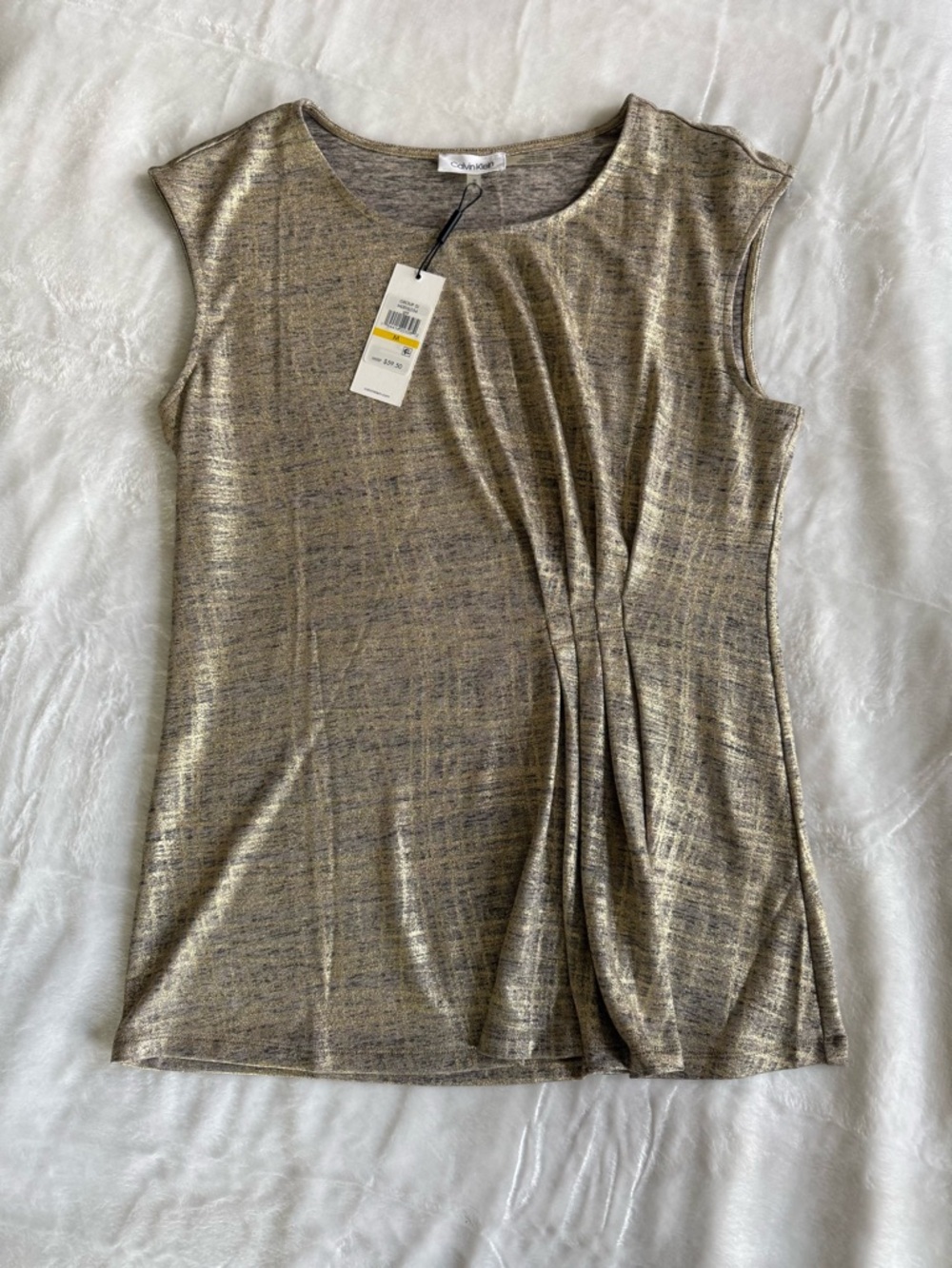 Calvin Klein Sleeveless Metallic Gold Luxe Top
